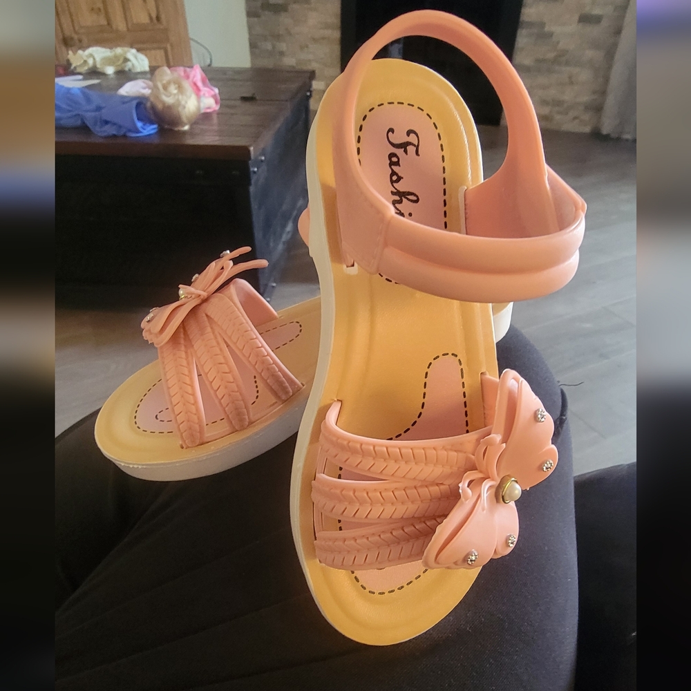 Orange Sandals with Bow Detail and Rounded Toe